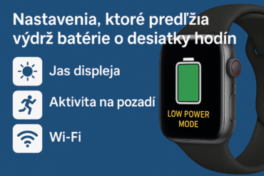 Smart hodinky so zelenou ikonou batérie a odporúčaniami pre šetrenie batérie: jas displeja, Wi-Fi, režim nízkej spotreby, notifikácie